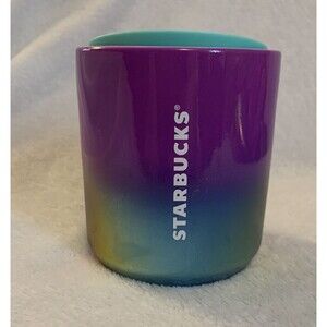 Rare STARBUCKS Summer IRIDESCENT RAINBOW 8 oz PURPLE CERAMIC TUMBLER‎ Short Mug